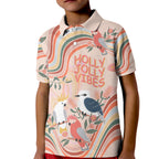 australia-hippie-christmas-kid-polo-shirt-cockatoo-kookaburra-with-wattle-pink-peach-style