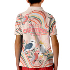 australia-hippie-christmas-kid-polo-shirt-cockatoo-kookaburra-with-wattle-pink-peach-style