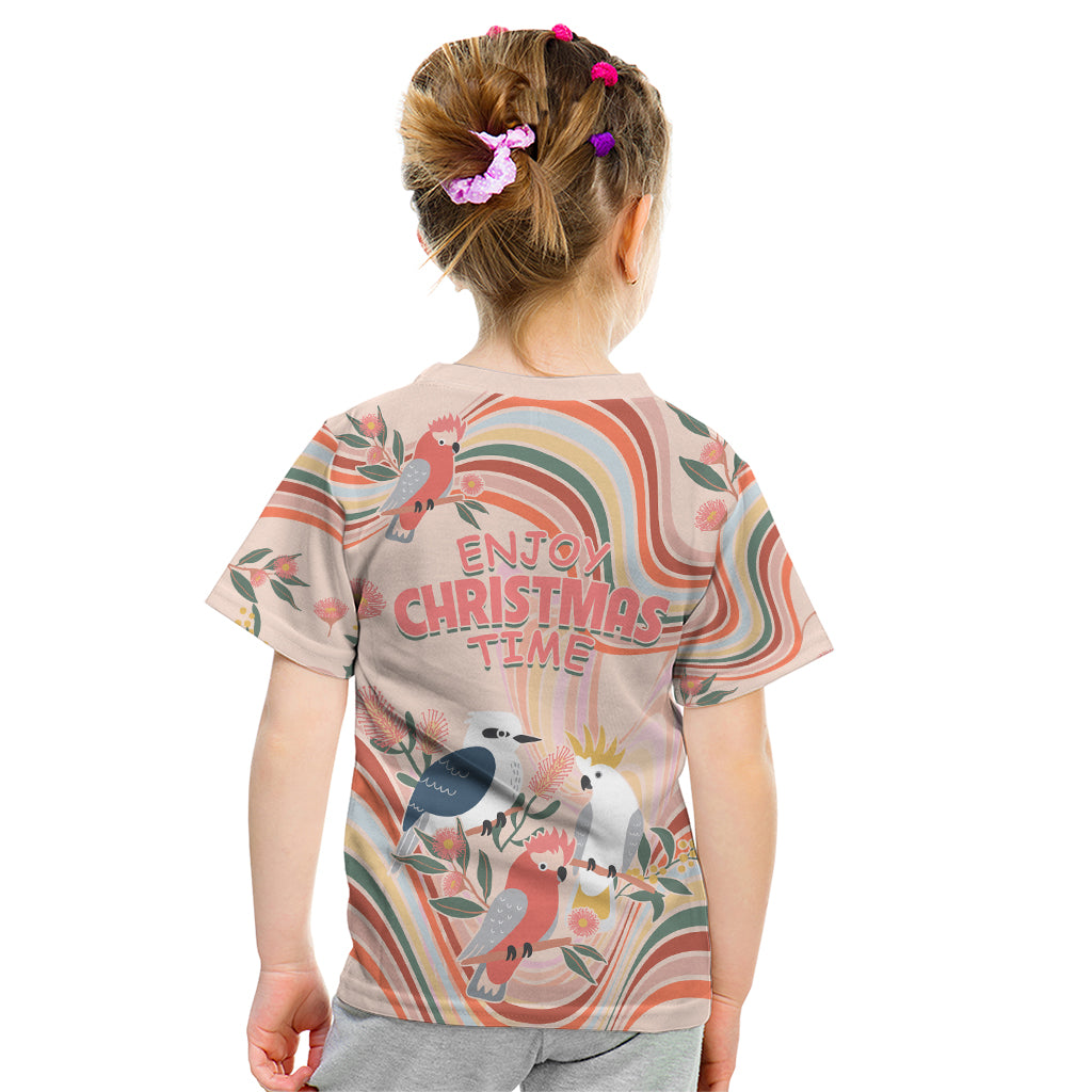 australia-hippie-christmas-kid-t-shirt-cockatoo-kookaburra-with-wattle-pink-peach-style