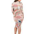 australia-hippie-christmas-long-sleeve-bodycon-dress-cockatoo-kookaburra-with-wattle-pink-peach-style