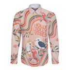 australia-hippie-christmas-long-sleeve-button-shirt-cockatoo-kookaburra-with-wattle-pink-peach-style