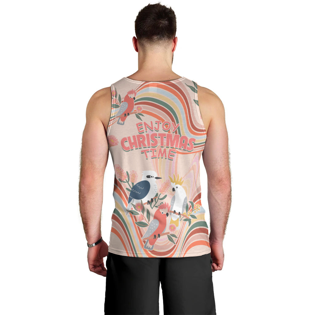australia-hippie-christmas-men-tank-top-cockatoo-kookaburra-with-wattle-pink-peach-style