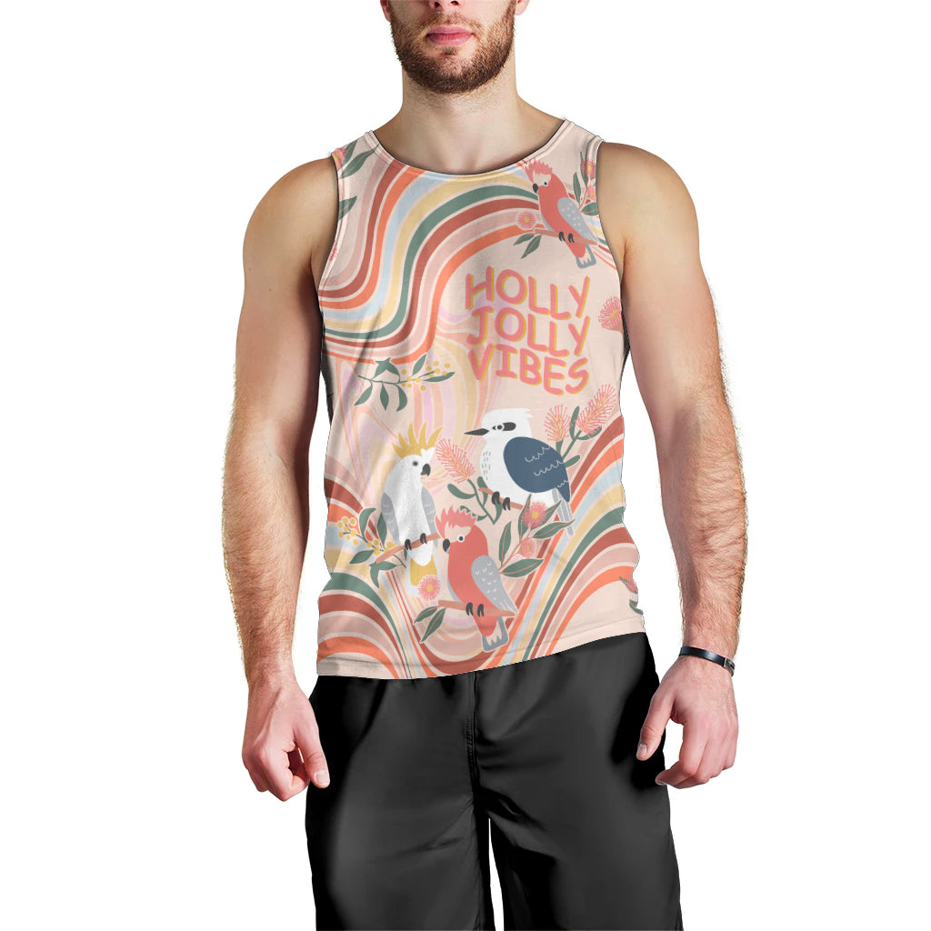 australia-hippie-christmas-men-tank-top-cockatoo-kookaburra-with-wattle-pink-peach-style
