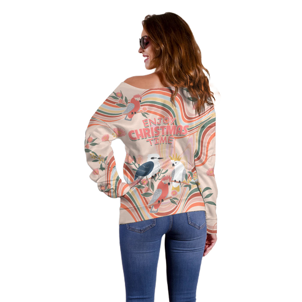 australia-hippie-christmas-off-shoulder-sweater-cockatoo-kookaburra-with-wattle-pink-peach-style