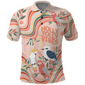 australia-hippie-christmas-polo-shirt-cockatoo-kookaburra-with-wattle-pink-peach-style