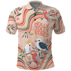 australia-hippie-christmas-polo-shirt-cockatoo-kookaburra-with-wattle-pink-peach-style