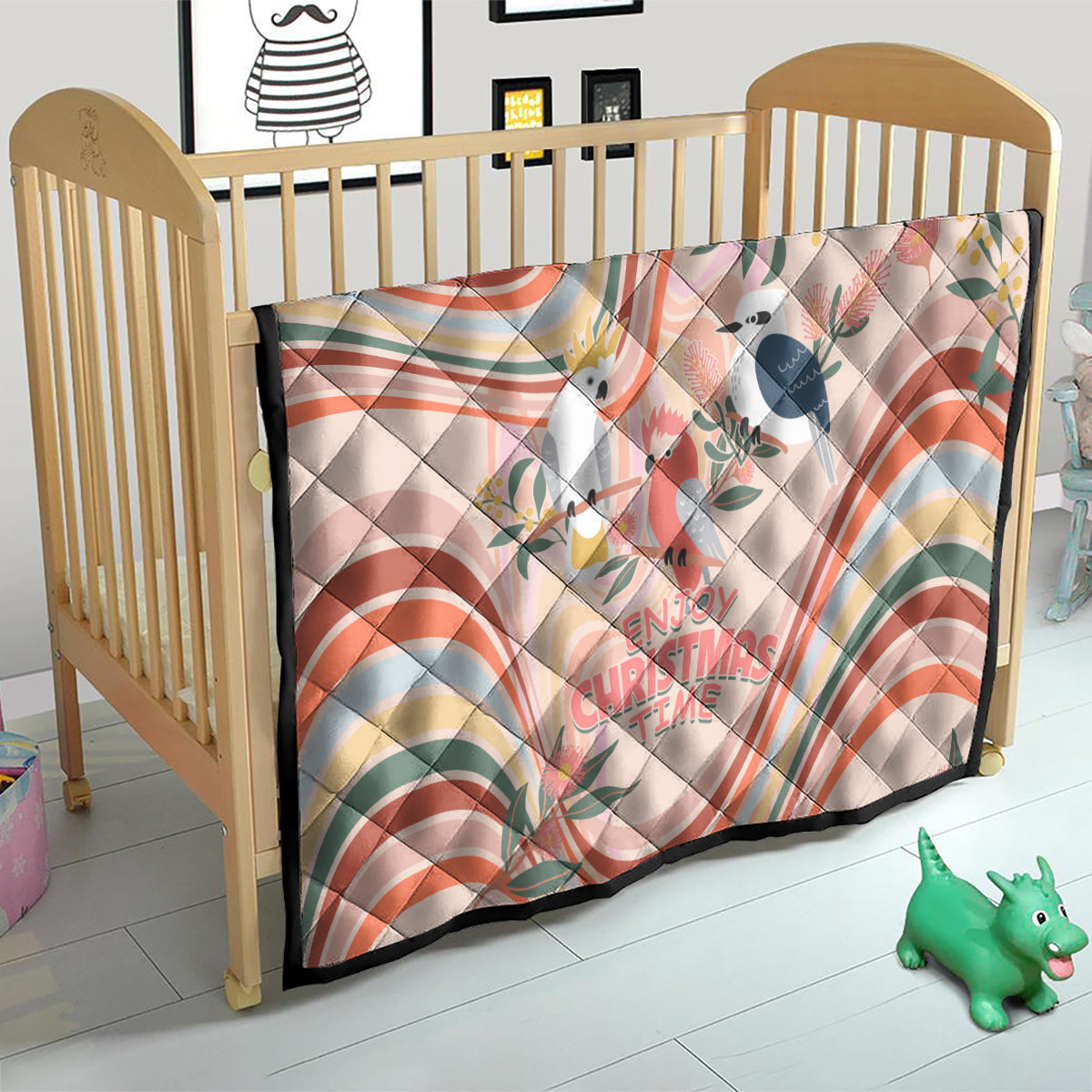 australia-hippie-christmas-quilt-cockatoo-kookaburra-with-wattle-pink-peach-style