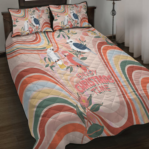 australia-hippie-christmas-quilt-bed-set-cockatoo-kookaburra-with-wattle-pink-peach-style