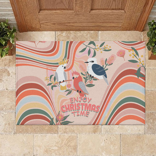 australia-hippie-christmas-rubber-doormat-cockatoo-kookaburra-with-wattle-pink-peach-style