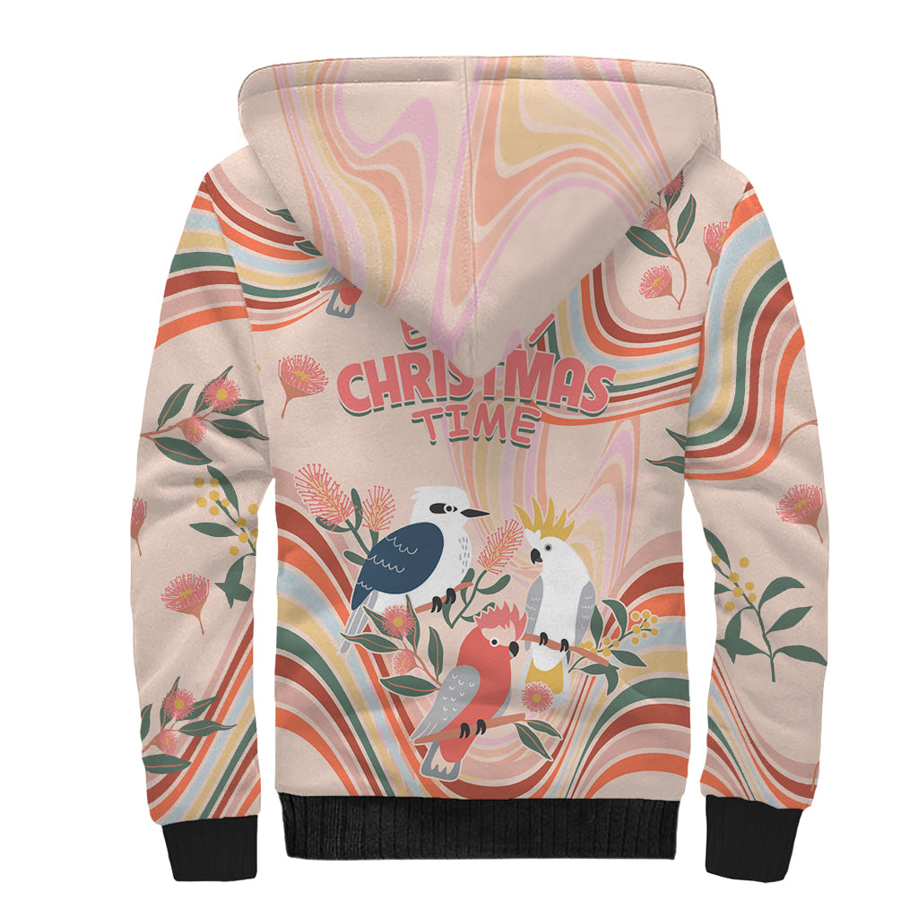 australia-hippie-christmas-sherpa-hoodie-cockatoo-kookaburra-with-wattle-pink-peach-style