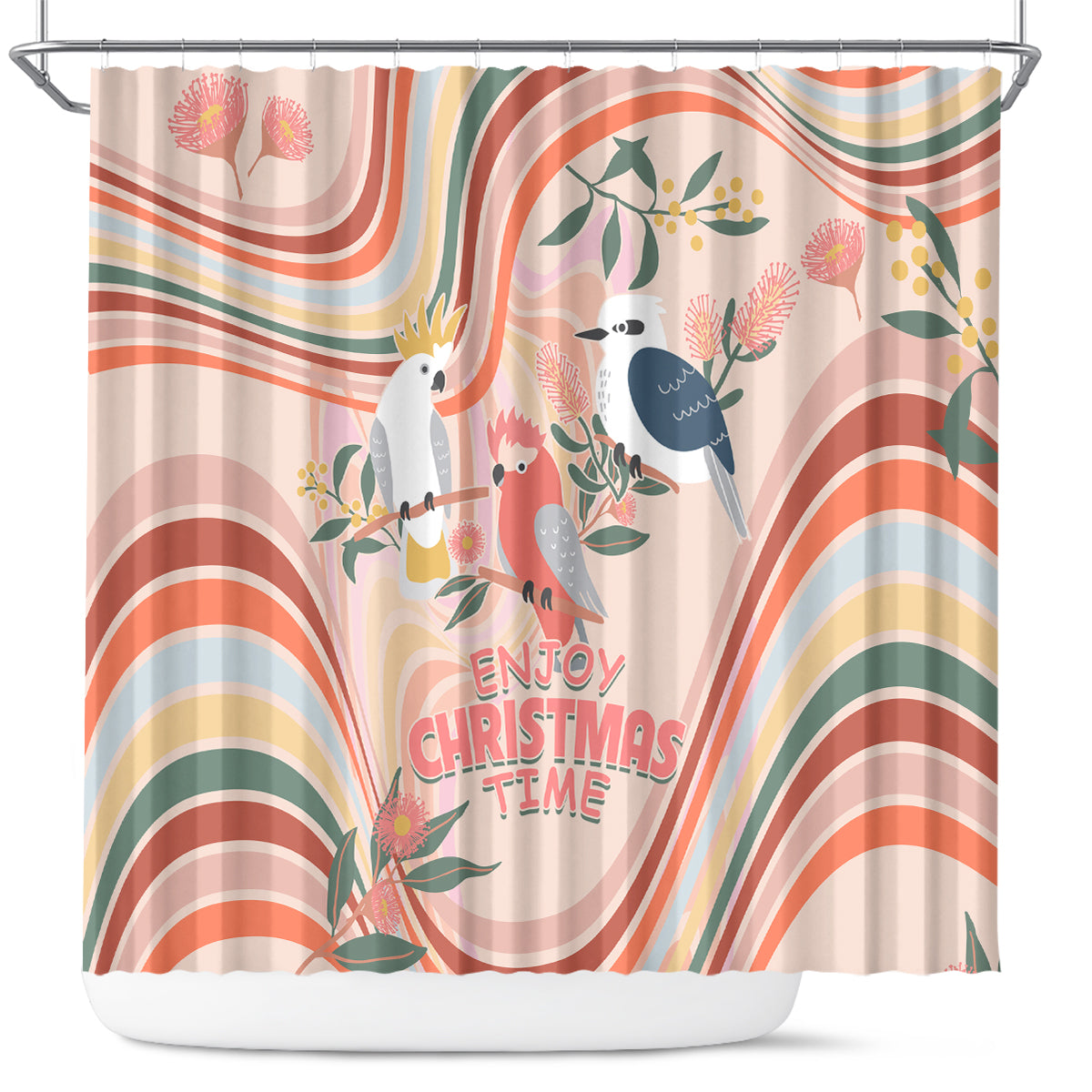 australia-hippie-christmas-shower-curtain-cockatoo-kookaburra-with-wattle-pink-peach-style