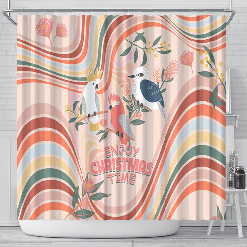 australia-hippie-christmas-shower-curtain-cockatoo-kookaburra-with-wattle-pink-peach-style