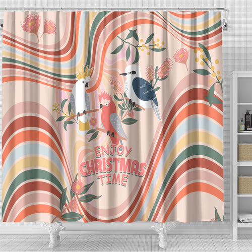 australia-hippie-christmas-shower-curtain-cockatoo-kookaburra-with-wattle-pink-peach-style