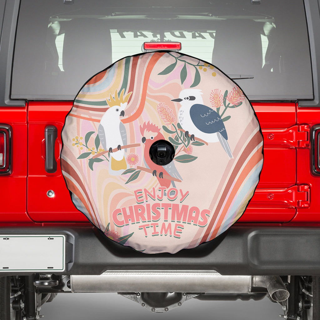 australia-hippie-christmas-spare-tire-cover-cockatoo-kookaburra-with-wattle-pink-peach-style