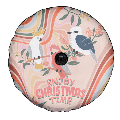 australia-hippie-christmas-spare-tire-cover-cockatoo-kookaburra-with-wattle-pink-peach-style