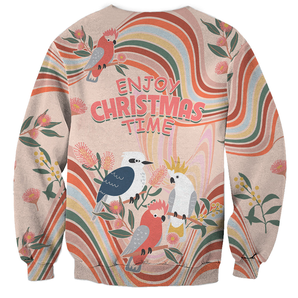 australia-hippie-christmas-sweatshirt-cockatoo-kookaburra-with-wattle-pink-peach-style