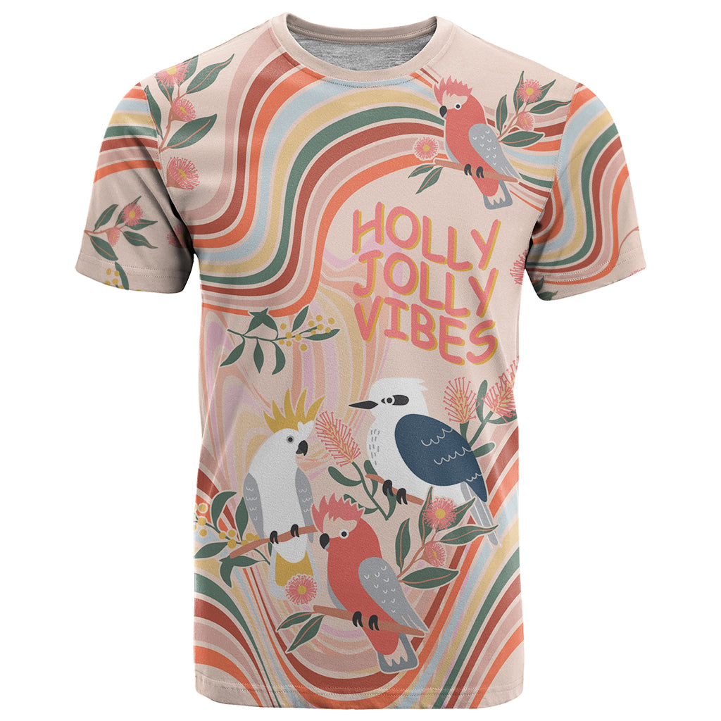 australia-hippie-christmas-t-shirt-cockatoo-kookaburra-with-wattle-pink-peach-style