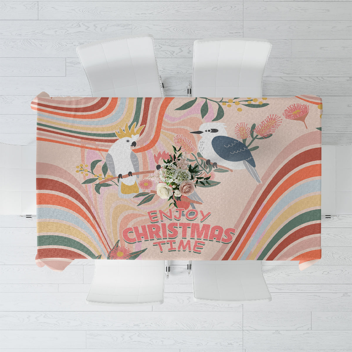 australia-hippie-christmas-tablecloth-cockatoo-kookaburra-with-wattle-pink-peach-style