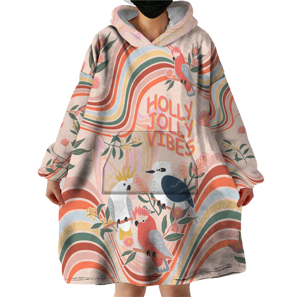 australia-hippie-christmas-wearable-blanket-hoodie-cockatoo-kookaburra-with-wattle-pink-peach-style