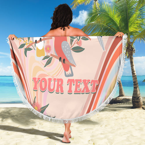 personalised-australia-hippie-christmas-beach-blanket-cockatoo-kookaburra-with-wattle-pink-peach-style
