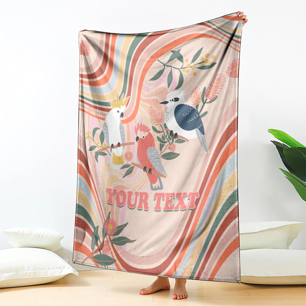 personalised-australia-hippie-christmas-blanket-cockatoo-kookaburra-with-wattle-pink-peach-style