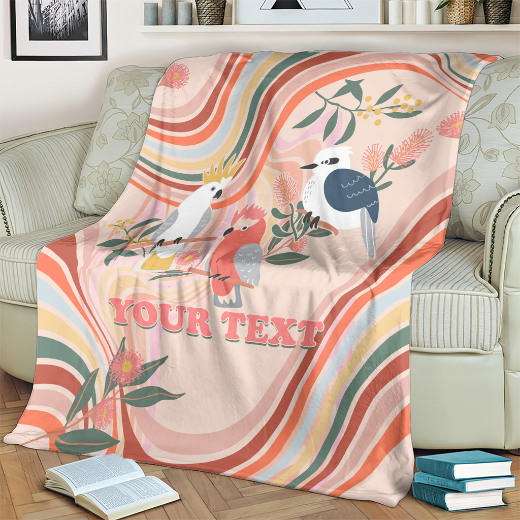 personalised-australia-hippie-christmas-blanket-cockatoo-kookaburra-with-wattle-pink-peach-style