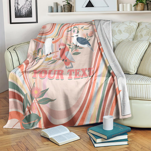 personalised-australia-hippie-christmas-blanket-cockatoo-kookaburra-with-wattle-pink-peach-style