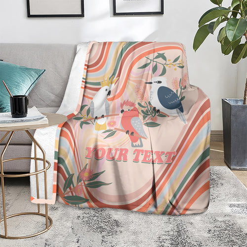 personalised-australia-hippie-christmas-blanket-cockatoo-kookaburra-with-wattle-pink-peach-style