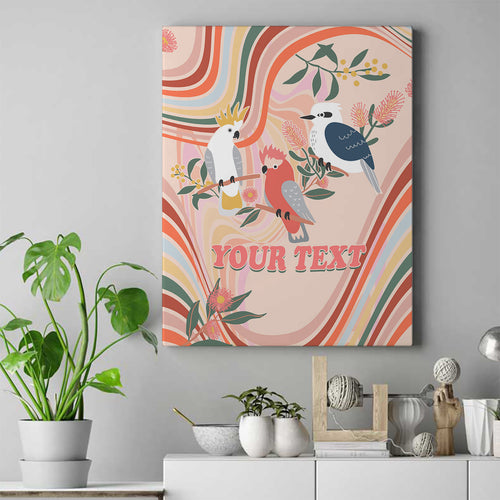 personalised-australia-hippie-christmas-canvas-wall-art-cockatoo-kookaburra-with-wattle-pink-peach-style