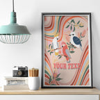 personalised-australia-hippie-christmas-canvas-wall-art-cockatoo-kookaburra-with-wattle-pink-peach-style