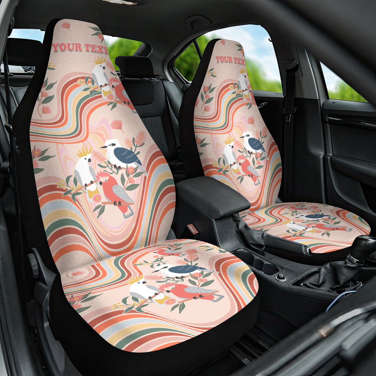 personalised-australia-hippie-christmas-car-seat-cover-cockatoo-kookaburra-with-wattle-pink-peach-style