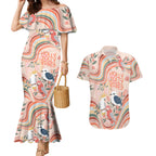 personalised-australia-hippie-christmas-couples-matching-mermaid-dress-and-hawaiian-shirt-cockatoo-kookaburra-with-wattle-pink-peach-style