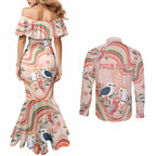 personalised-australia-hippie-christmas-couples-matching-mermaid-dress-and-long-sleeve-button-shirt-cockatoo-kookaburra-with-wattle-pink-peach-style