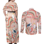 personalised-australia-hippie-christmas-couples-matching-off-shoulder-maxi-dress-and-long-sleeve-button-shirt-cockatoo-kookaburra-with-wattle-pink-peach-style