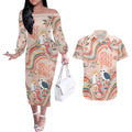 personalised-australia-hippie-christmas-couples-matching-off-the-shoulder-long-sleeve-dress-and-hawaiian-shirt-cockatoo-kookaburra-with-wattle-pink-peach-style