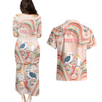 personalised-australia-hippie-christmas-couples-matching-puletasi-dress-and-hawaiian-shirt-cockatoo-kookaburra-with-wattle-pink-peach-style