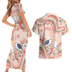 personalised-australia-hippie-christmas-couples-matching-short-sleeve-bodycon-dress-and-hawaiian-shirt-cockatoo-kookaburra-with-wattle-pink-peach-style