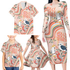 personalised-australia-hippie-christmas-family-matching-long-sleeve-bodycon-dress-and-hawaiian-shirt-cockatoo-kookaburra-with-wattle-pink-peach-style