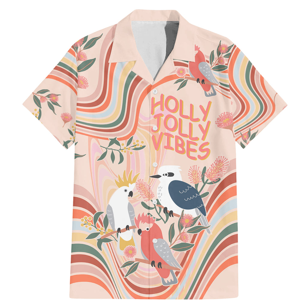 personalised-australia-hippie-christmas-family-matching-mermaid-dress-and-hawaiian-shirt-cockatoo-kookaburra-with-wattle-pink-peach-style