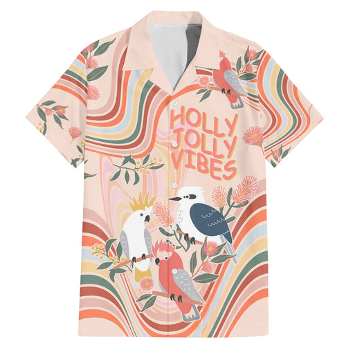personalised-australia-hippie-christmas-family-matching-mermaid-dress-and-hawaiian-shirt-cockatoo-kookaburra-with-wattle-pink-peach-style