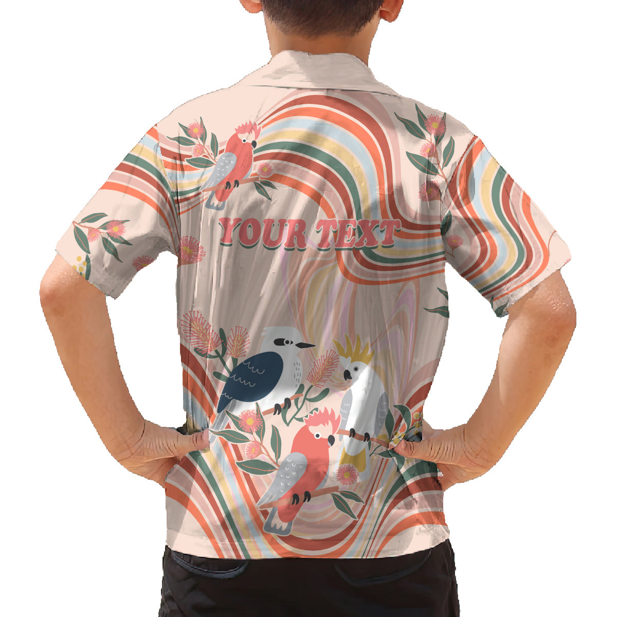 personalised-australia-hippie-christmas-family-matching-off-shoulder-long-sleeve-dress-and-hawaiian-shirt-cockatoo-kookaburra-with-wattle-pink-peach-style