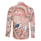 personalised-australia-hippie-christmas-family-matching-off-shoulder-long-sleeve-dress-and-hawaiian-shirt-cockatoo-kookaburra-with-wattle-pink-peach-style
