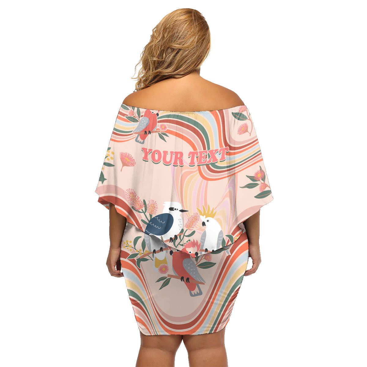 personalised-australia-hippie-christmas-family-matching-off-shoulder-short-dress-and-hawaiian-shirt-cockatoo-kookaburra-with-wattle-pink-peach-style