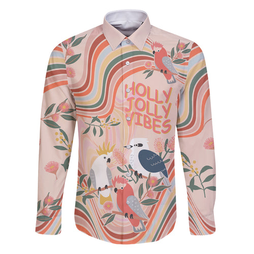 personalised-australia-hippie-christmas-family-matching-puletasi-dress-and-hawaiian-shirt-cockatoo-kookaburra-with-wattle-pink-peach-style