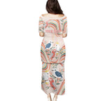 personalised-australia-hippie-christmas-family-matching-puletasi-dress-and-hawaiian-shirt-cockatoo-kookaburra-with-wattle-pink-peach-style
