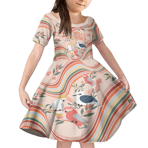 personalised-australia-hippie-christmas-family-matching-short-sleeve-bodycon-dress-and-hawaiian-shirt-cockatoo-kookaburra-with-wattle-pink-peach-style
