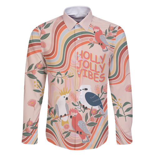 personalised-australia-hippie-christmas-family-matching-short-sleeve-bodycon-dress-and-hawaiian-shirt-cockatoo-kookaburra-with-wattle-pink-peach-style