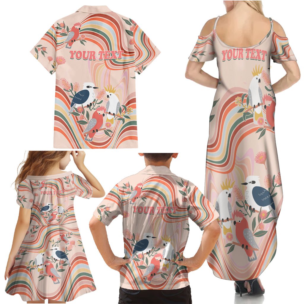personalised-australia-hippie-christmas-family-matching-summer-maxi-dress-and-hawaiian-shirt-cockatoo-kookaburra-with-wattle-pink-peach-style