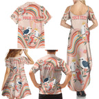 personalised-australia-hippie-christmas-family-matching-summer-maxi-dress-and-hawaiian-shirt-cockatoo-kookaburra-with-wattle-pink-peach-style