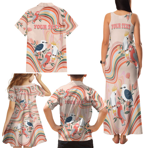 personalised-australia-hippie-christmas-family-matching-tank-maxi-dress-and-hawaiian-shirt-cockatoo-kookaburra-with-wattle-pink-peach-style